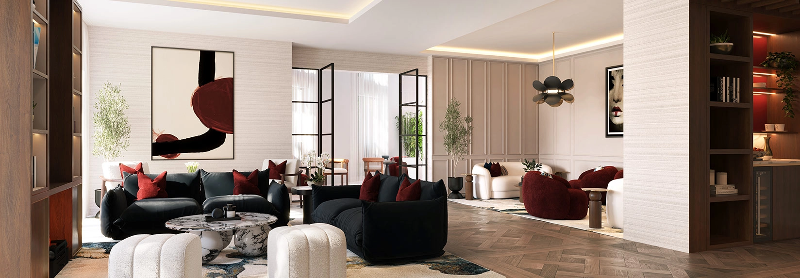 Meeting room within Royal Gateway North Acton, designed for resident conferences and gatherings, by Benham and Reeves Hong Kong.